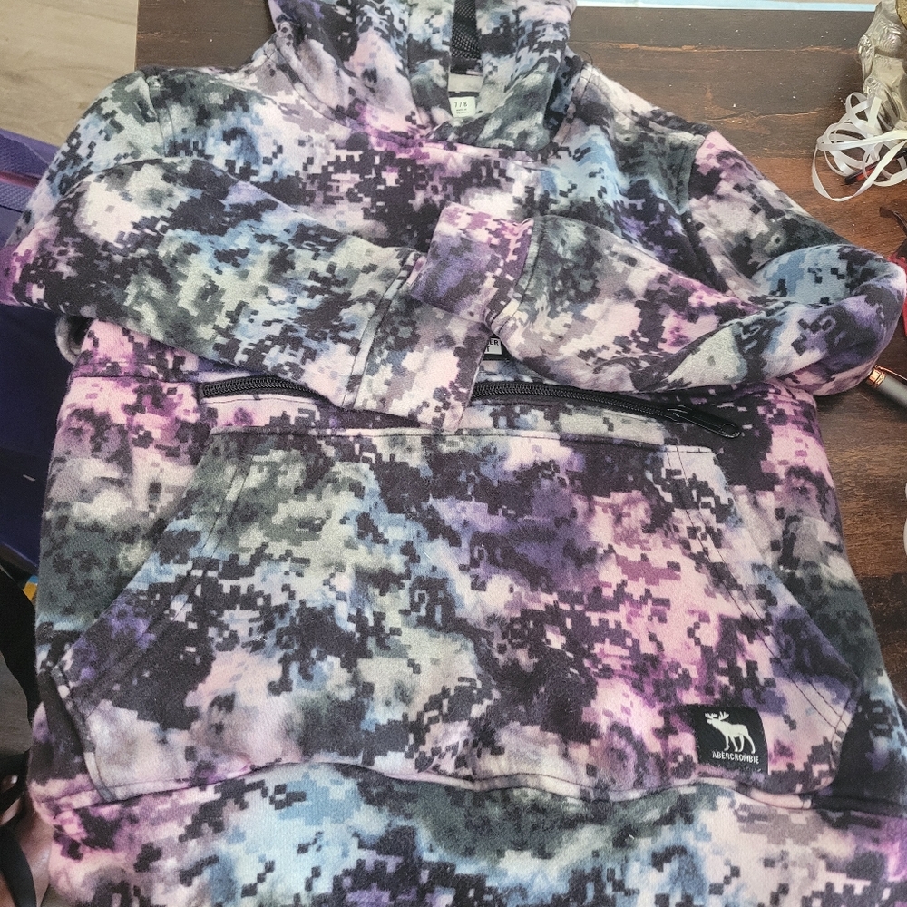 Abercrombie Kids 7/8 Gamer Hoodie Multi Color Micro Camo Fleece
